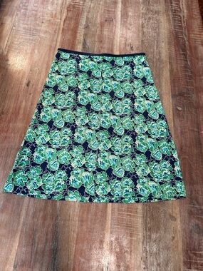 VTG DVF Silk Jersey Floral A-Line Skirt in Navy and Green